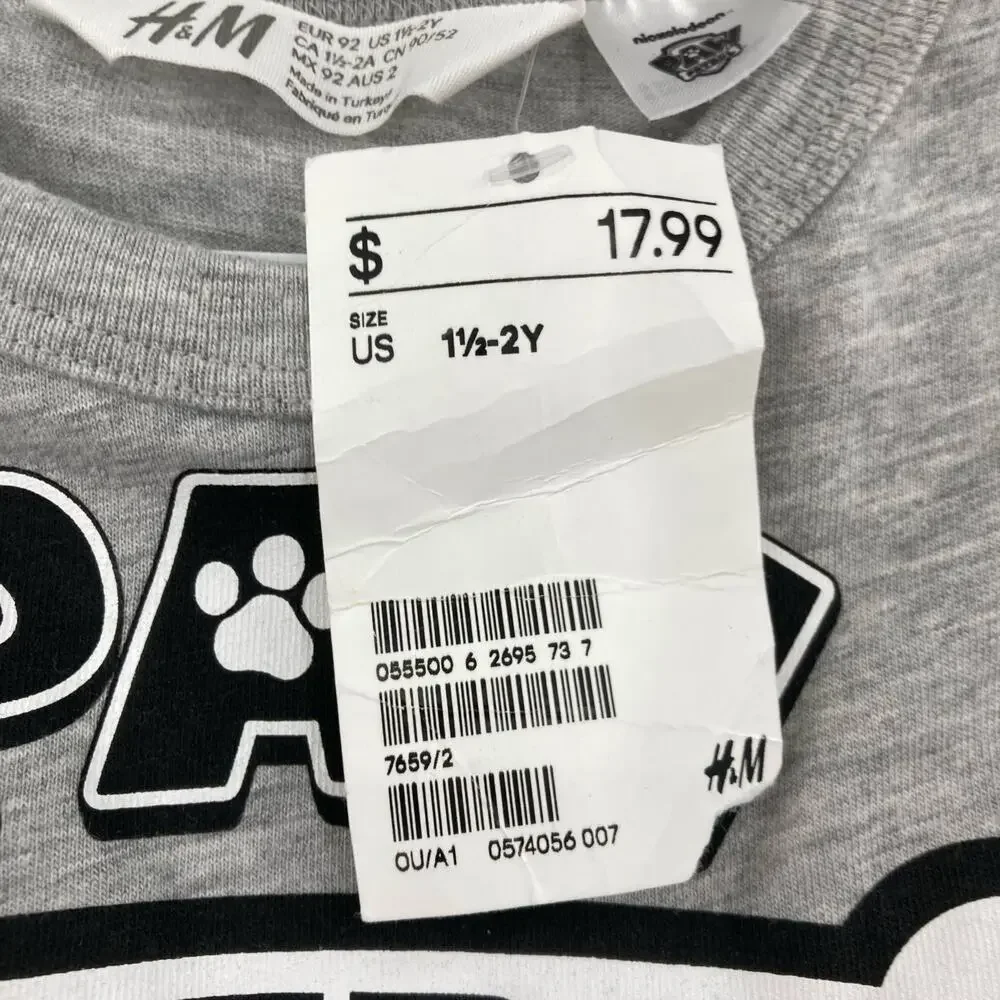 H&M Paw Patrol Long Sleeve Graphic Gray Tee Toddler 2T NEW